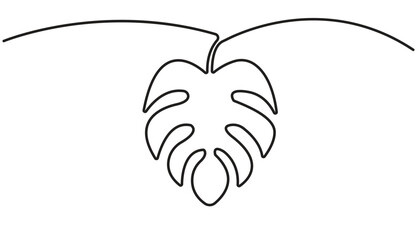 One continuous line drawing monstera leaf vector illustration. Tropical leaf monoline design