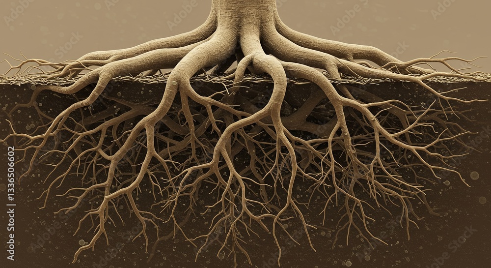 Poster a tree root is shown in a close up