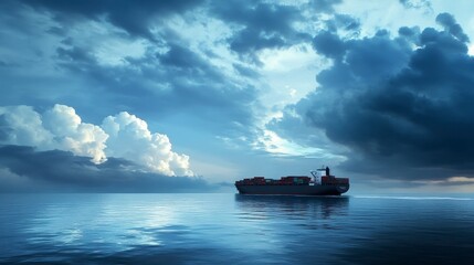 Obraz premium Tranquil Sea with Cargo Ship