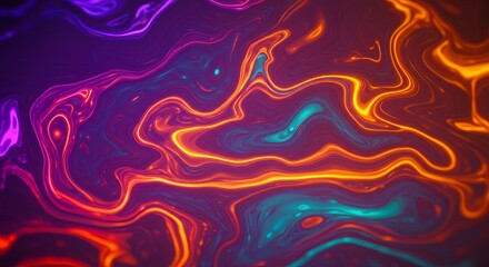 A colorful, abstract painting with a purple background and orange