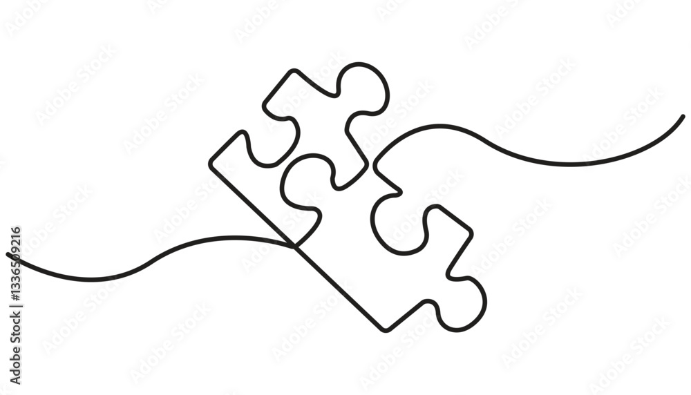 Poster puzzle icon line continuous drawing vector. one line conundrum icon vector background. team work ico