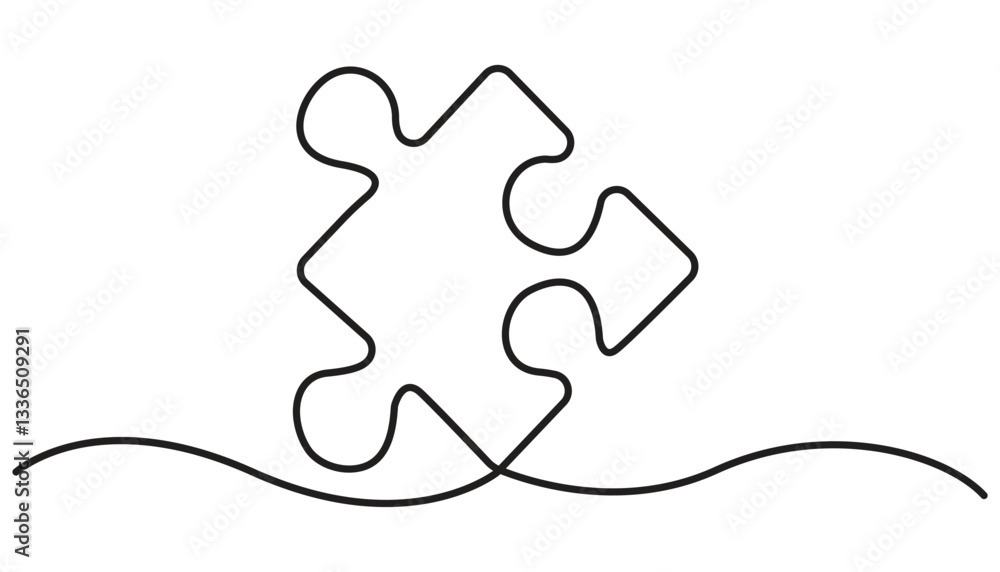 Poster puzzle icon line continuous drawing vector. one line conundrum icon vector background. team work ico