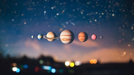 Obraz premium All Planets in One Row Against Night View Isolated on White Background, Cosmic Alignment in the Solar System