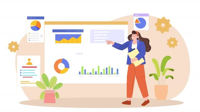 irl Character Data Analytics Flat Design Animation Scene  loop