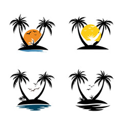 Fototapeta premium Set of Sea beach sun coconut tree 