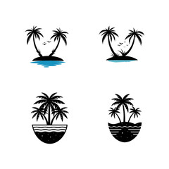 Obraz premium Set of Sea beach sun coconut tree 