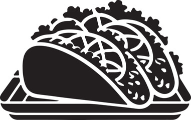 Tacos silhouette vector art illustration. Tacos vector icon. Taco with tortilla shell Mexican lunch flat vector icon for food apps and websites.