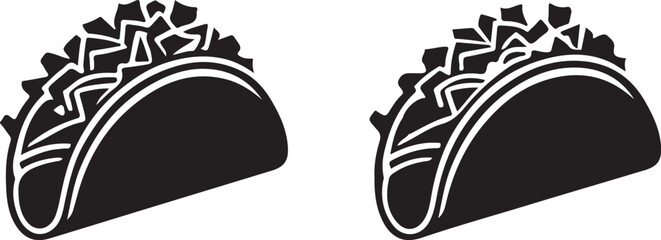 Tacos silhouette vector art illustration. Tacos vector icon. Taco with tortilla shell Mexican lunch flat vector icon for food apps and websites.