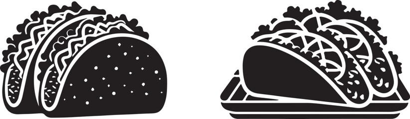 Tacos silhouette vector art illustration. Tacos vector icon. Taco with tortilla shell Mexican lunch flat vector icon for food apps and websites.