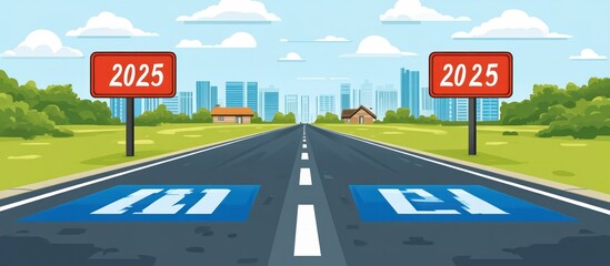 A straight road leading towards the future year twenty twenty five