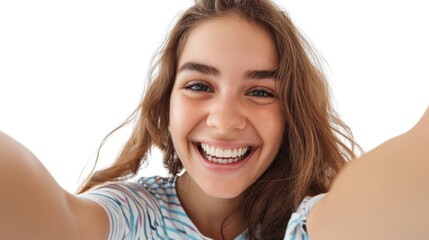 Cheerful teen girl taking a selfie with transparent background