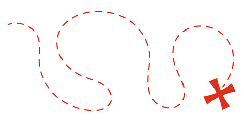 Treasure map element. A reddashed line and red X mark ink on the map, the treasure map with a dotted line, X marks the spot, dashed line to an X	
