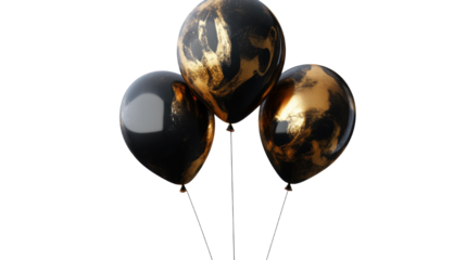 luxurious gold and black balloons isolated on transparent background