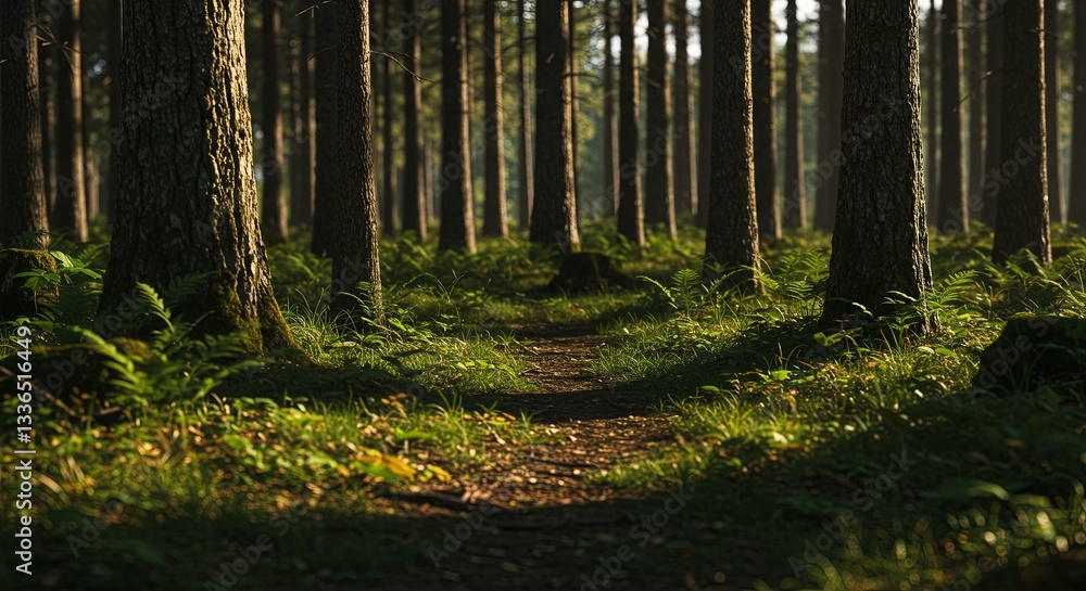 Poster A forest path with trees in the background