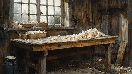 Rustic Carpenter's Workshop with Wood Shavings