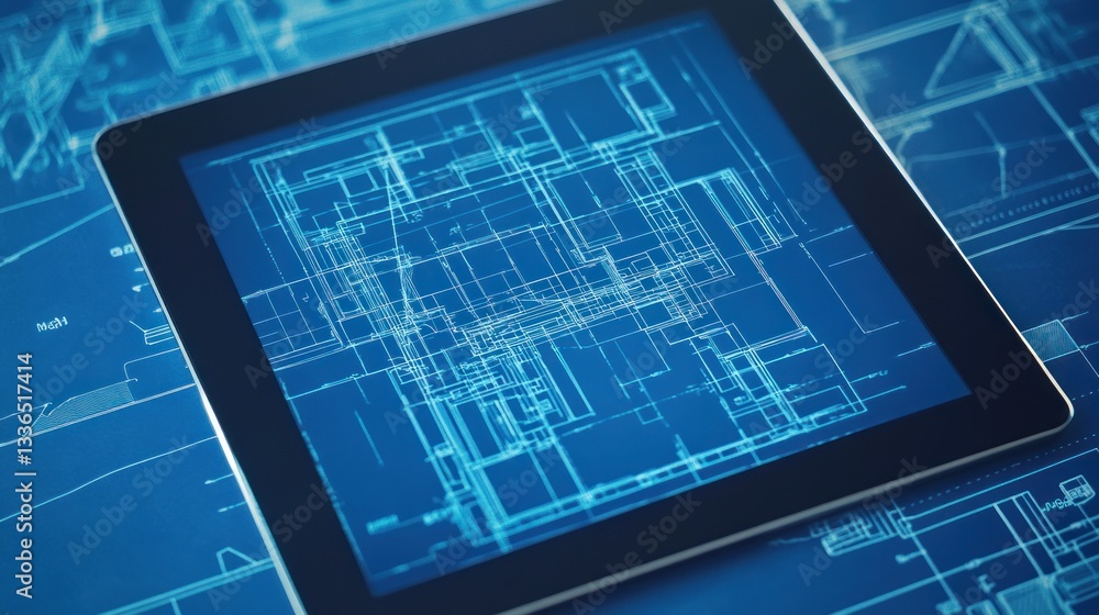 Leinwandbilder Blueprint displayed on a tablet computer.
