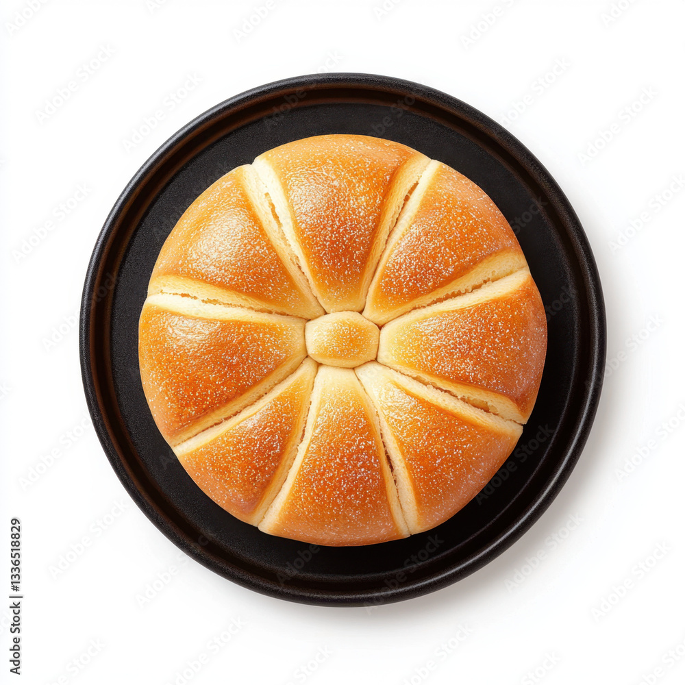 Poster delicious bun presented on a plate captured in realistic photography with generous copy space for te