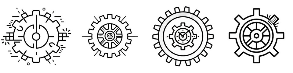 Obraz premium Ornate gears & snowflakes, white background isolated on white or transparent png