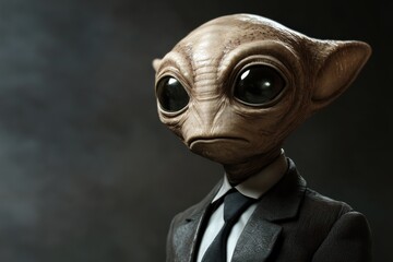 A Gray Alien in a Suit Looking Pensively