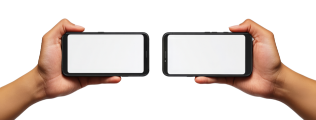 [Transparent Background PNG]Two Hands Holding Smartphones with Blank Screens