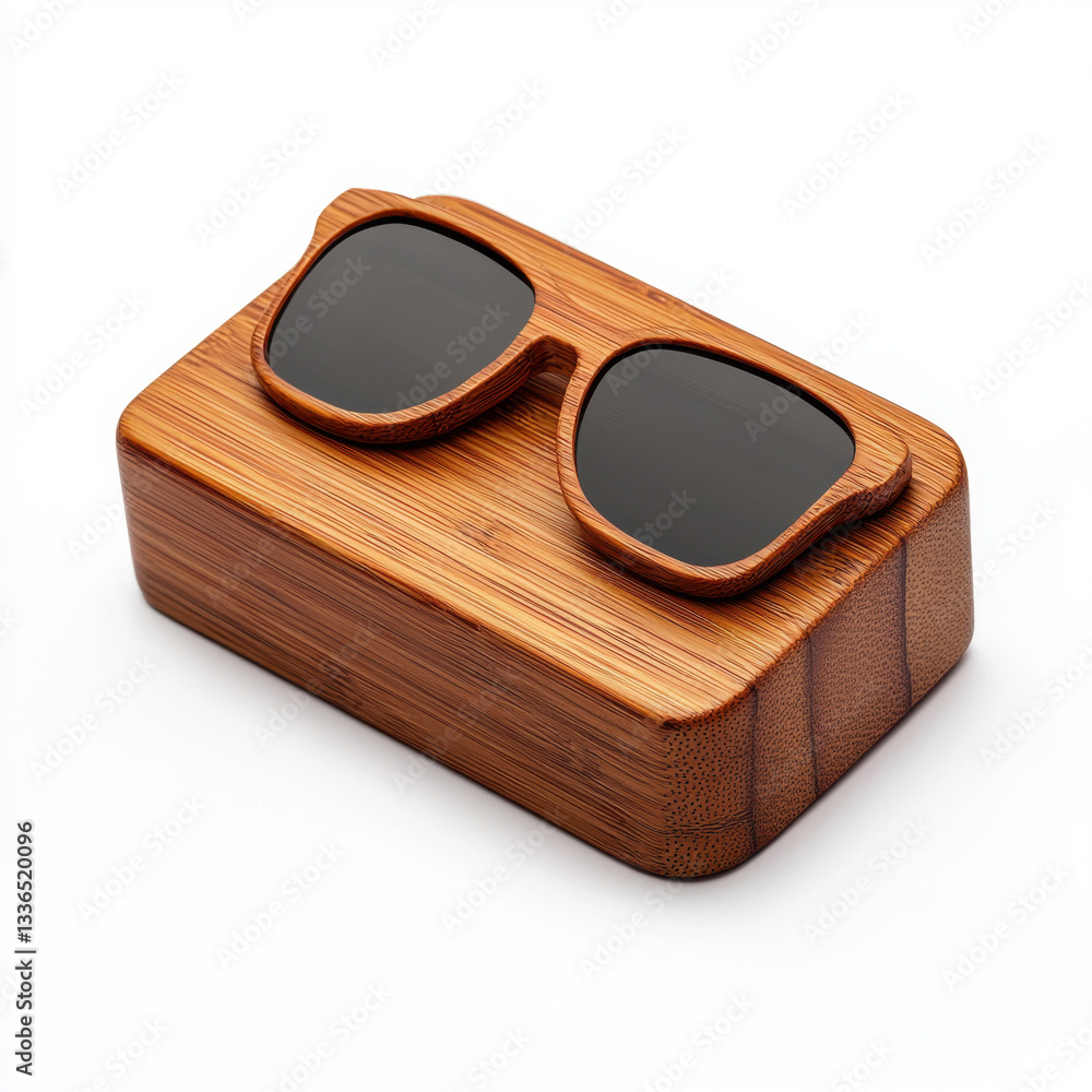 Aufkleber a stylish pair of sunglasses resting in a beautifully crafted wooden box highlighted in a realistic 