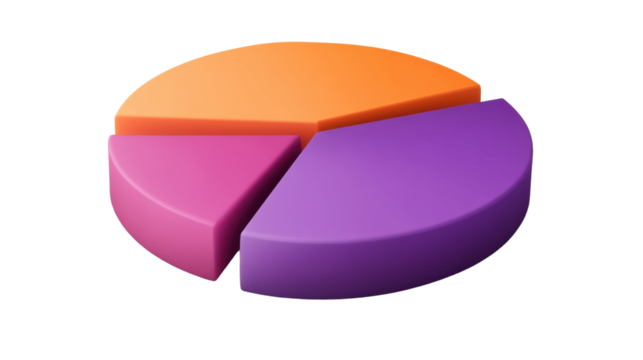 orange  purple pie chart 3d render icon isolated on transparent background