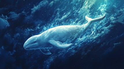 beluga, whale, marine, mammal, ocean, aquatic, white, arctic, wildlife, nature, underwater, intelligent, social, playful, large, flippers, smooth, echolocation, pod, cold-water, majestic, streamlined,