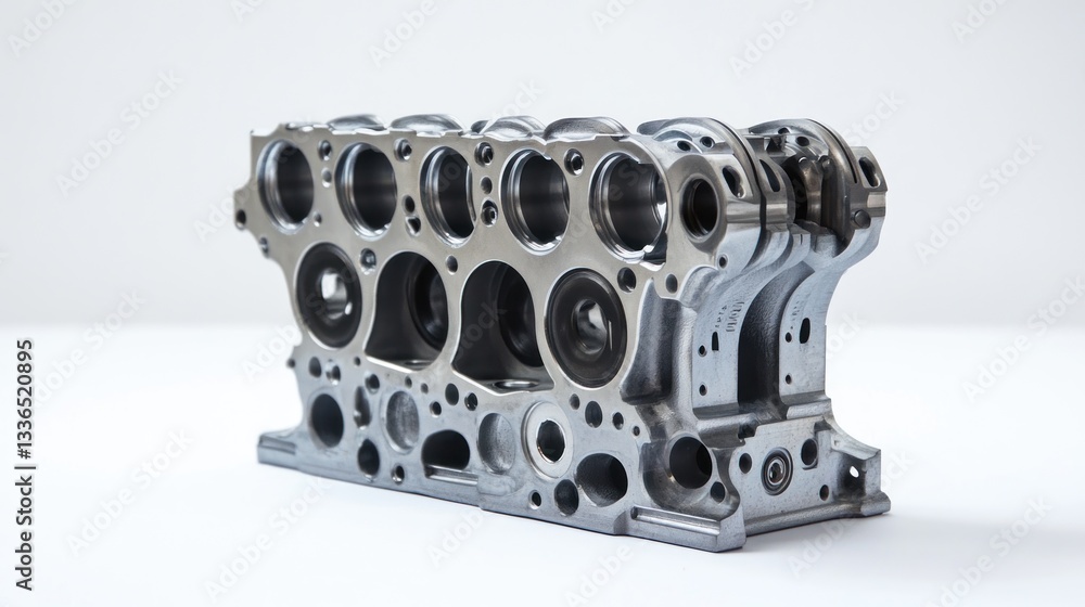 Fototapete close-up of a metallic engine block, showcasing intricate details and precision engineering.