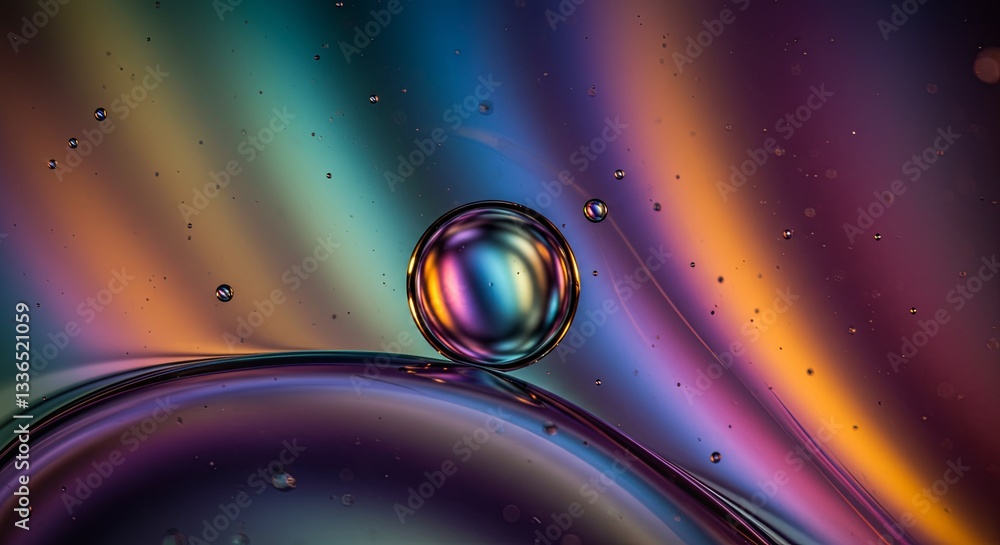 Poster a colorful sphere is floating on a surface of water