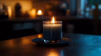 A simple wax candle radiating warm light enhances relaxation, meditation, and peaceful moments in a high-quality graphic novel illustration style.