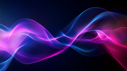 abstract digital artwork featuring futuristic neon light waves in vibrant blue, pink, and purple hues