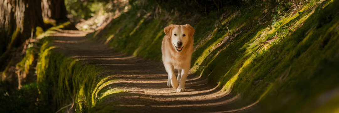 dog enjoying trail walking outdoor hiking fun activity outside fresh air illustration
