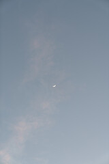 Crescent moon in a soft pastel evening sky