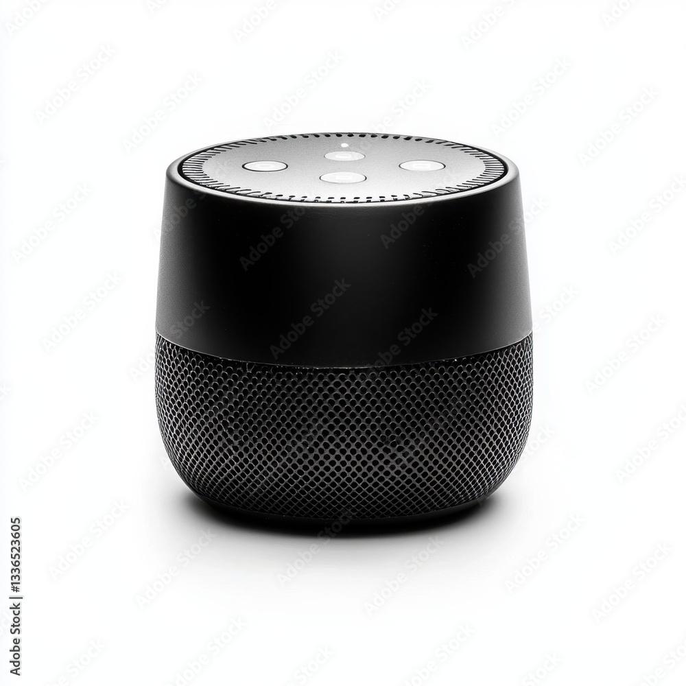 Poster sleek bluetooth speaker on a white background captured in realistic photography highlighting modern 