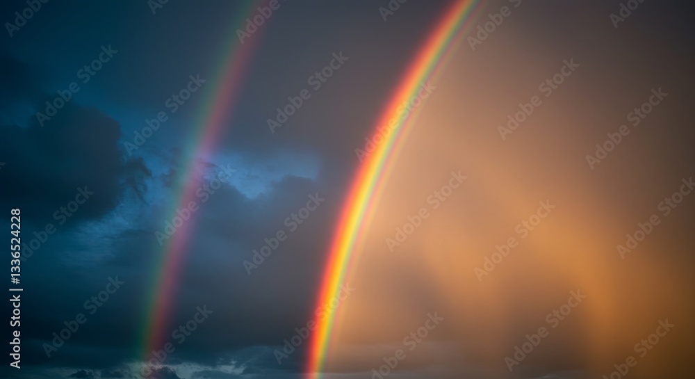 Poster two rainbows are visible in the sky, one on the left and one on the right