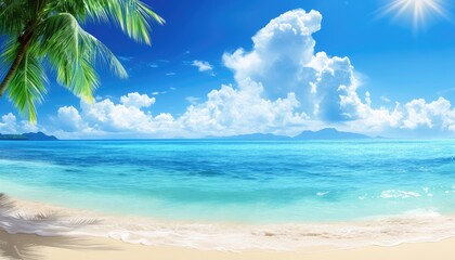 Obraz premium A scenic coastal landscape featuring blue water and bright sunlight