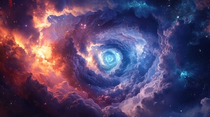 Fototapeta premium Spectacular cosmic nebula with swirling clouds and vibrant celestial light