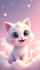 Fototapeta premium Cute Cat Illustration with Stars on a Pink and Purple Background