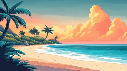 Fototapeta premium beach, ocean, webinar, background, tropical, scenic, virtual, relaxing, horizon, waves, serene, nature, coastal, summer, vacation, blue, sky, tranquil, peaceful, sandy, paradise, resort, backdrop, 