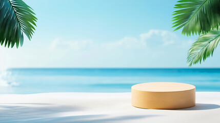 Obraz premium Wooden podium on the beach in summer