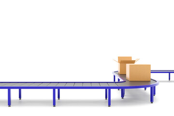 Fototapeta premium Conveyor belt, boxes pallets, Industry business logistics, 3D rendering.