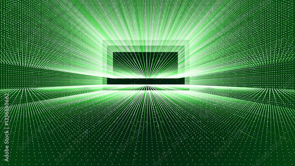 Aufkleber green color rotating circular dots with 3d depth rectangular tunnel modern design dark technological
