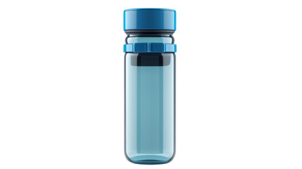 a reusable plastic water bottle with a blue cap isolated on white background