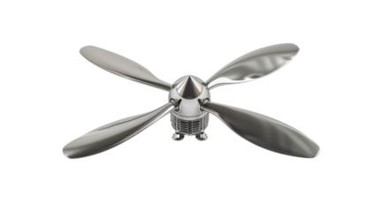 Four-blade airplane propeller rotating on transparent background