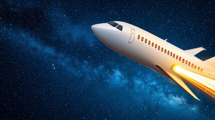 Naklejka premium White Airplane in Cosmic Flight Through Starry Night Sky