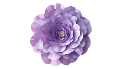 Large purple paper flower decoration on transparent background