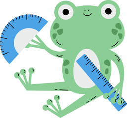 cartoon frog hold ruler animal activity in the school classroom