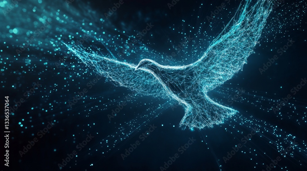 Poster abstract digital dove symbolizing communication an abstract vertical composition of a dove-shaped di
