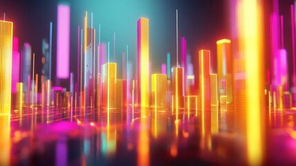 Abstract Financial Growth Concept with D Bar Graph  A modern scene featuring a glowing bar graph rising in a digital world, symbolizing business success and innovation