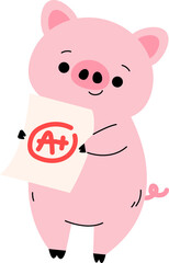 cartoon pig gets an A score animal activity in the school classroom